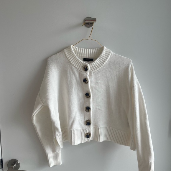 QUINCE White Cotton Women's White Button-Up Sweater - Picture 2 of 8